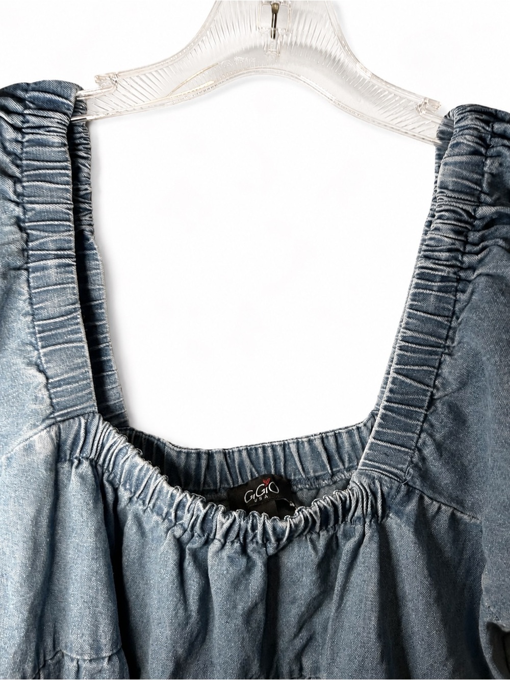 GiGio USA Denim Ruffled Dress Square Neck Long Sleeves EUC - Picture 4 of 8